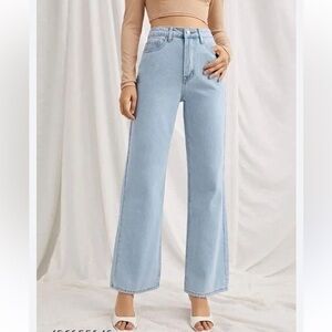 Bershka Highrise Wide Leg Light Blue Women's Jeans